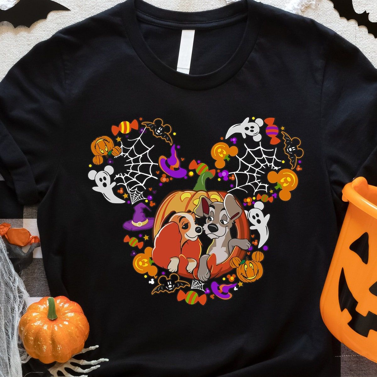 New Lady And The Tramp Halloween Shirt, Disney Dogs Halloween Couple Shirt
