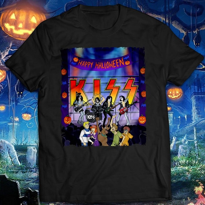 New Scooby Kiss Pumpkin Ghost Grim Reaper Happy Halloween Funny Costume T-Shirt