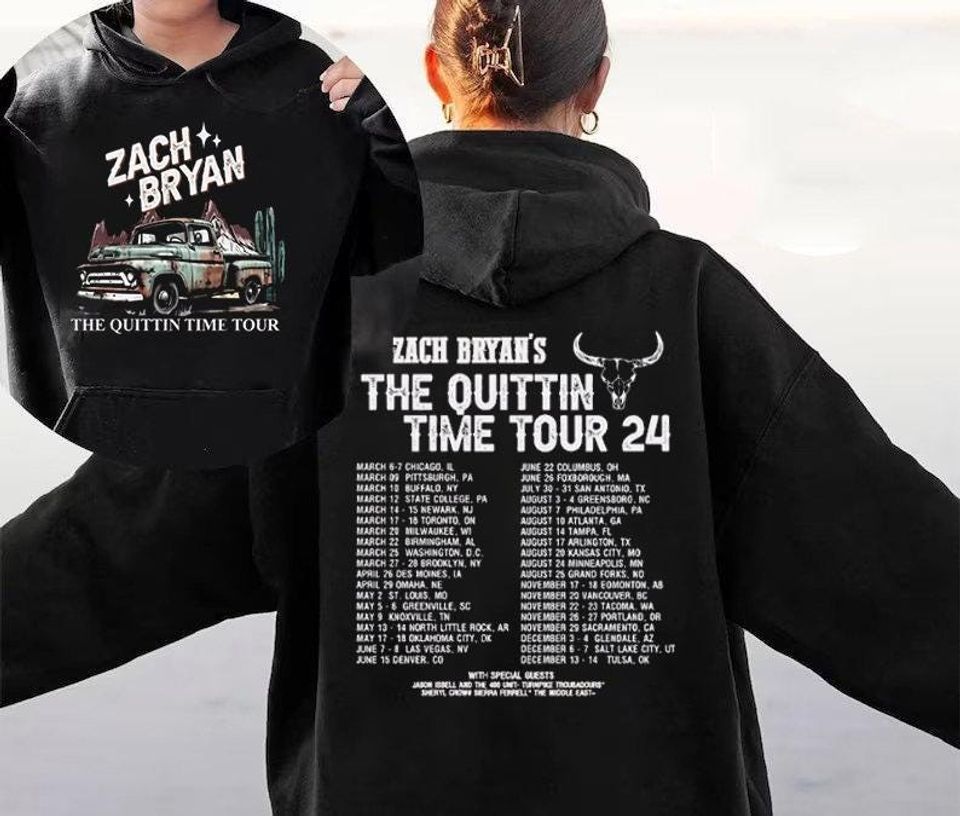 Zach Bryan Music 2Side Hoodie, 2 Side Zach Bryan The Quittin Time Tour 2024 Merch Hoodie Graphic Hoodie, Zach Bryan Concert 2024