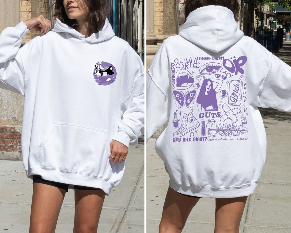 Olivia Rodrigo Guts Tour 2024 Music Back Print, Album Tracklist Double Sided Hoodie