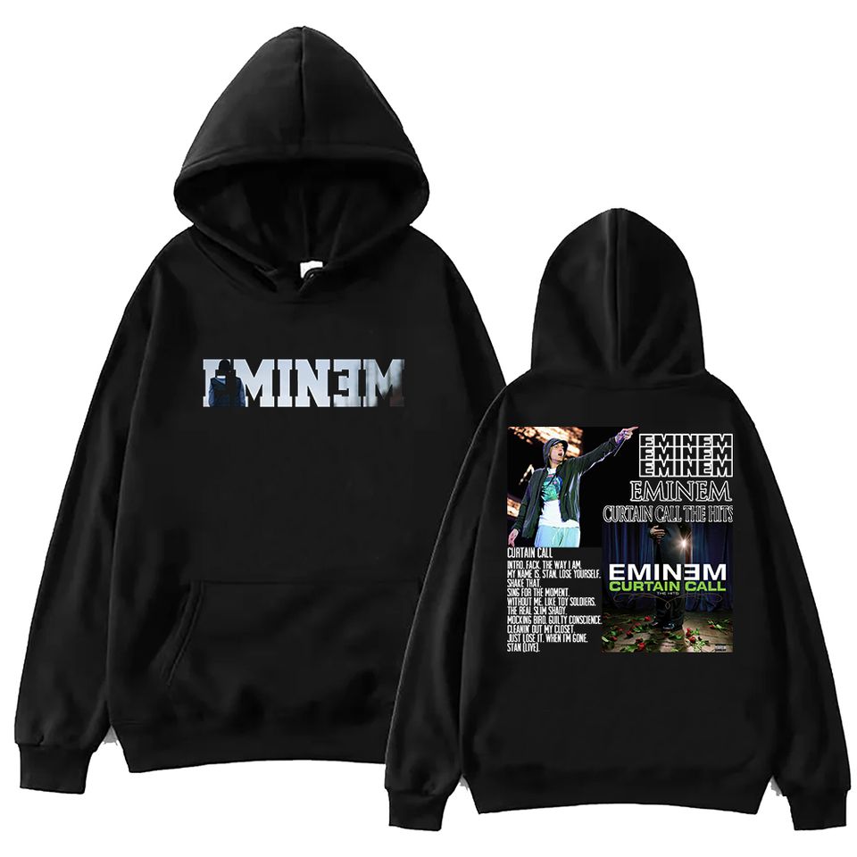 Eminem Curtain Call The Hits Hoodie, Unisex Harajuku Pullover Tops Long Sleeve Hoodies, Muisc Tour Fans Gift