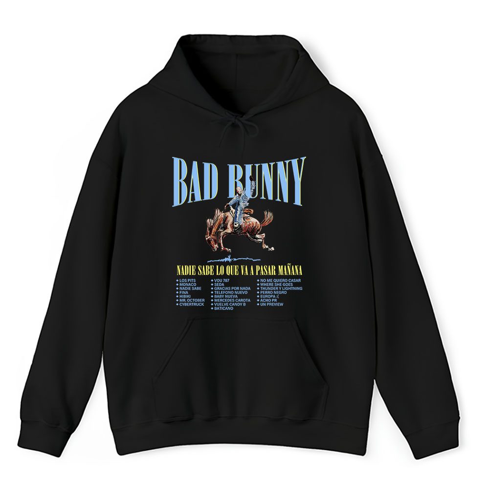 Vintage Bad Bunny Fan Hoodie, Bad Bunny Nadie Sabe Black Unisex Hoodie