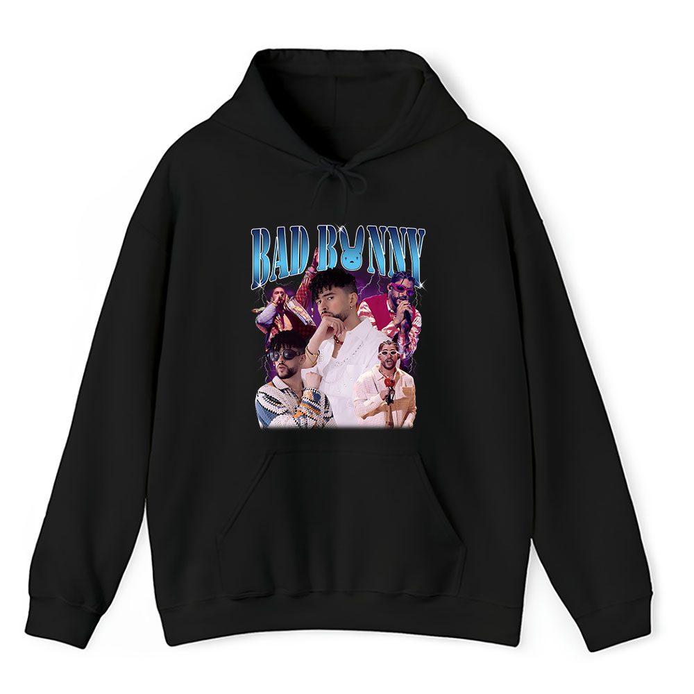 Vintage Bad Bunny Fan Hoodie, Bad Bunny Concert Bb Bunny Black Unisex Hoodie