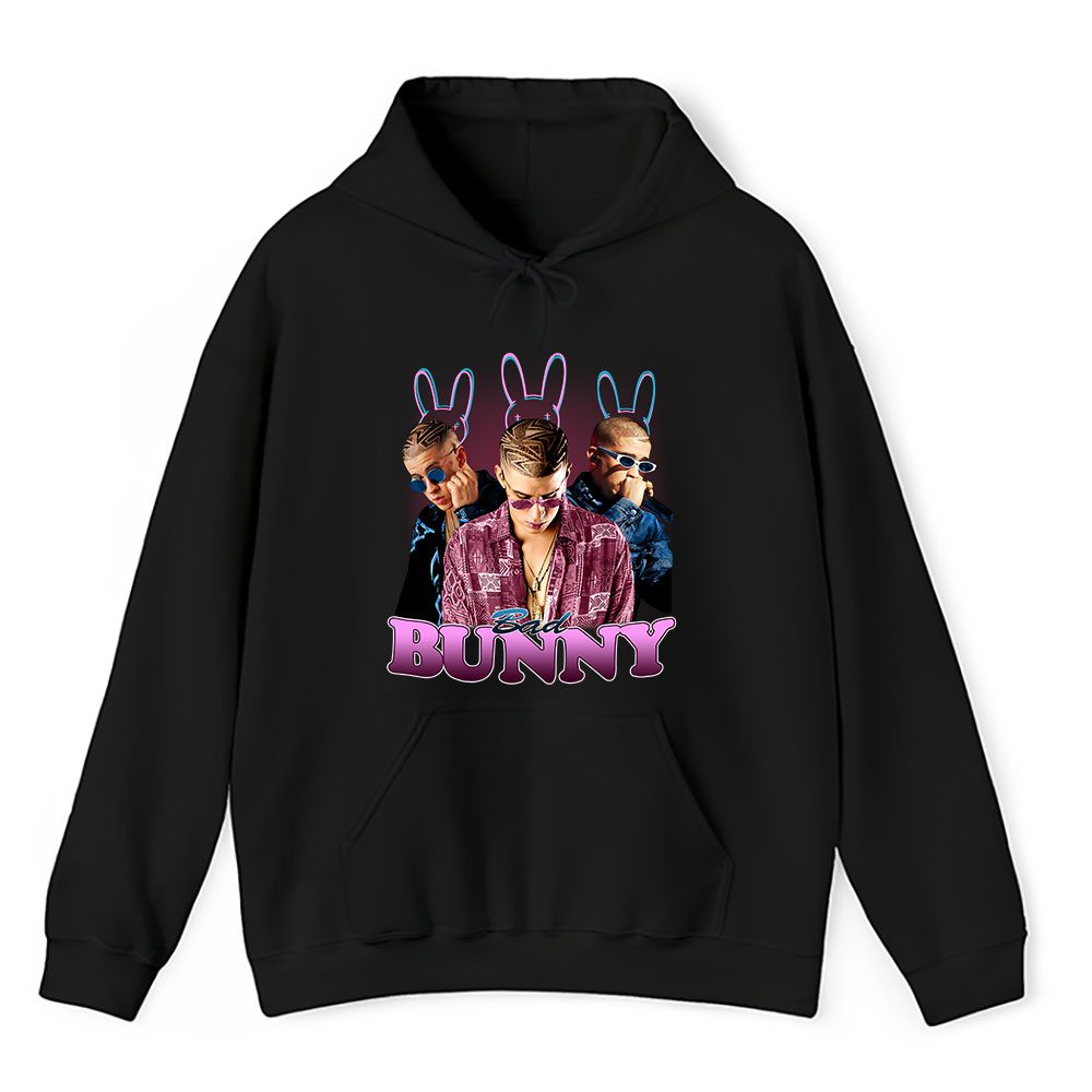Vintage Bad Bunny Fan Hoodie, Bad Bunny Concert Bb Bunny Black Unisex Hoodie