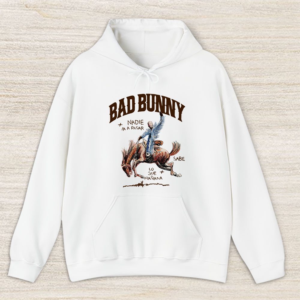 Vintage Bad Bunny Fan Hoodie, Bad Bunny Nadie Sabe White Unisex Hoodie