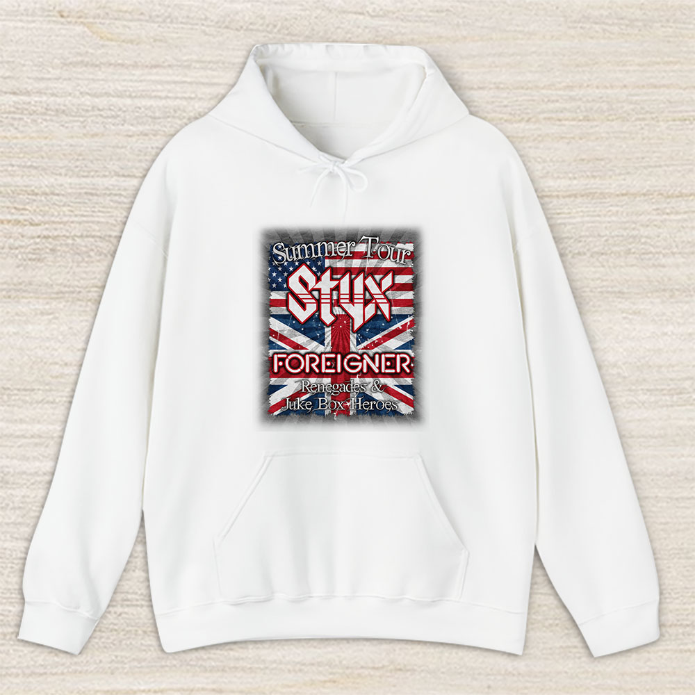 Vintage Styx And Fan Hoodie, Styx And Foreigner Band Summer 2024 Tour Renegades Juke Box Heroes Unisex Hoodie