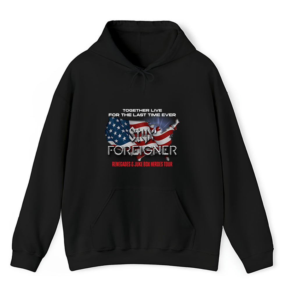 Vintage Styx And Fan Hoodie, Styx And Foreigner Band Renegades Juke Box Heroes Tour 2024 Concert Unisex Hoodie