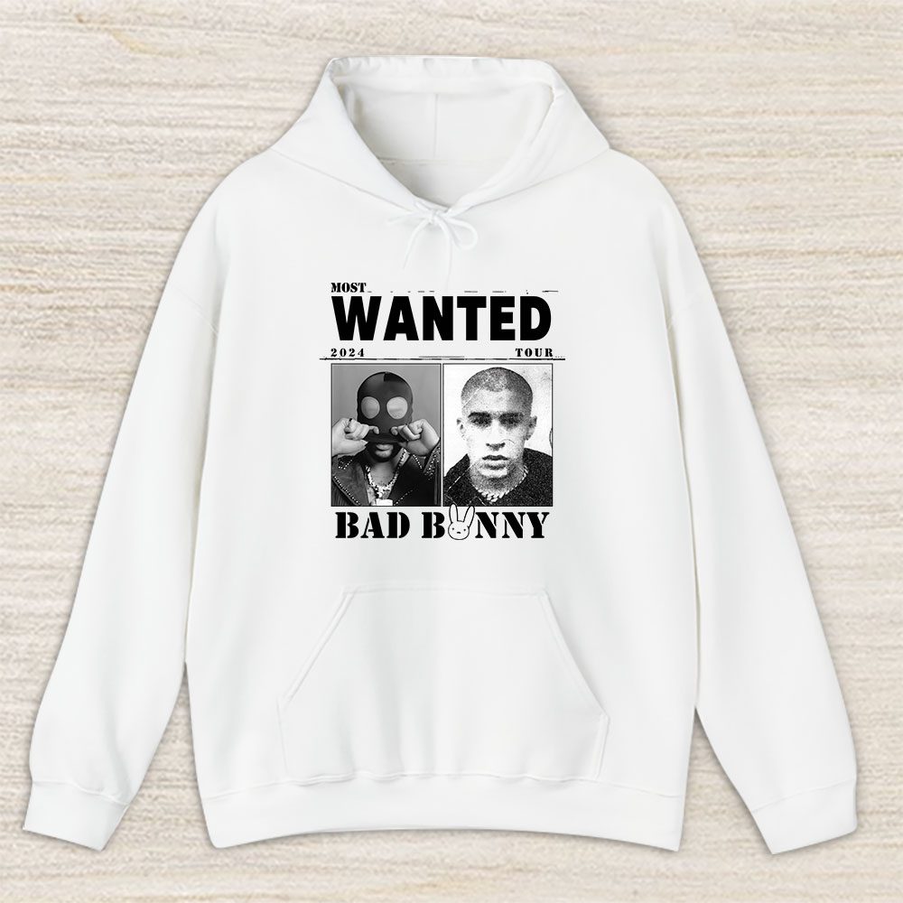 Vintage Bad Bunny Fan Hoodie, Bad Bunny Most Wanted Tour Bb White Unisex Hoodie