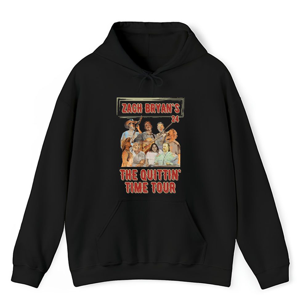 Vintage Zach Bryans Fan Hoodie, Zach Bryans The Quittin Time Tour 24 Unisex Pullover Hoodie