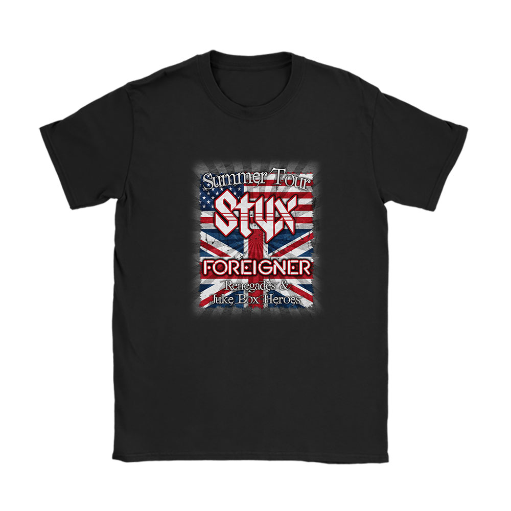 Styx And shirt, Styx And Foreigner Band Summer 2024 Tour Renegades Juke Box Heroes Unisex T-Shirt Cotton Tee