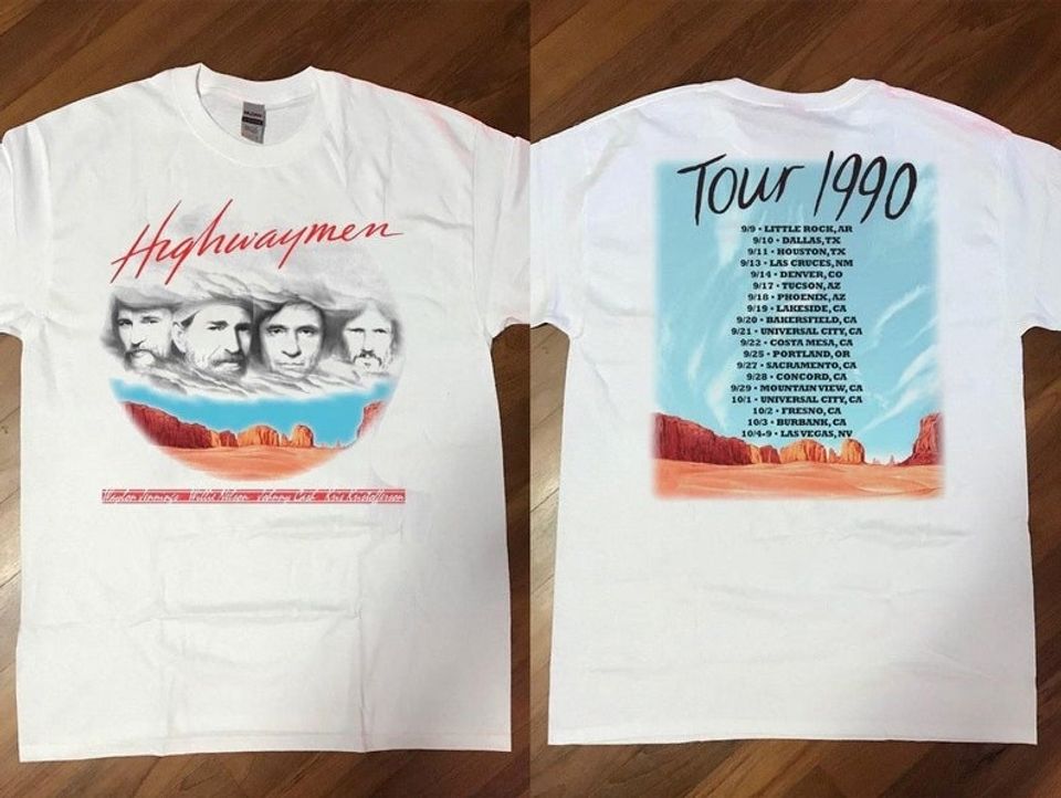 New The Highwaymen 1990 Kick Off Concert Tour T-Shirt, Highwaymen Begin Tour 1990 T-Shirt