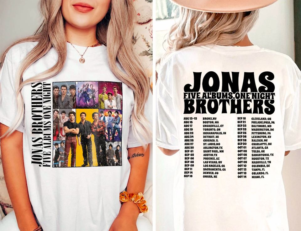 Vintage Jonas Brothers Shirt, Five Albums One Night Tour Shirt, Music Tour Shirt