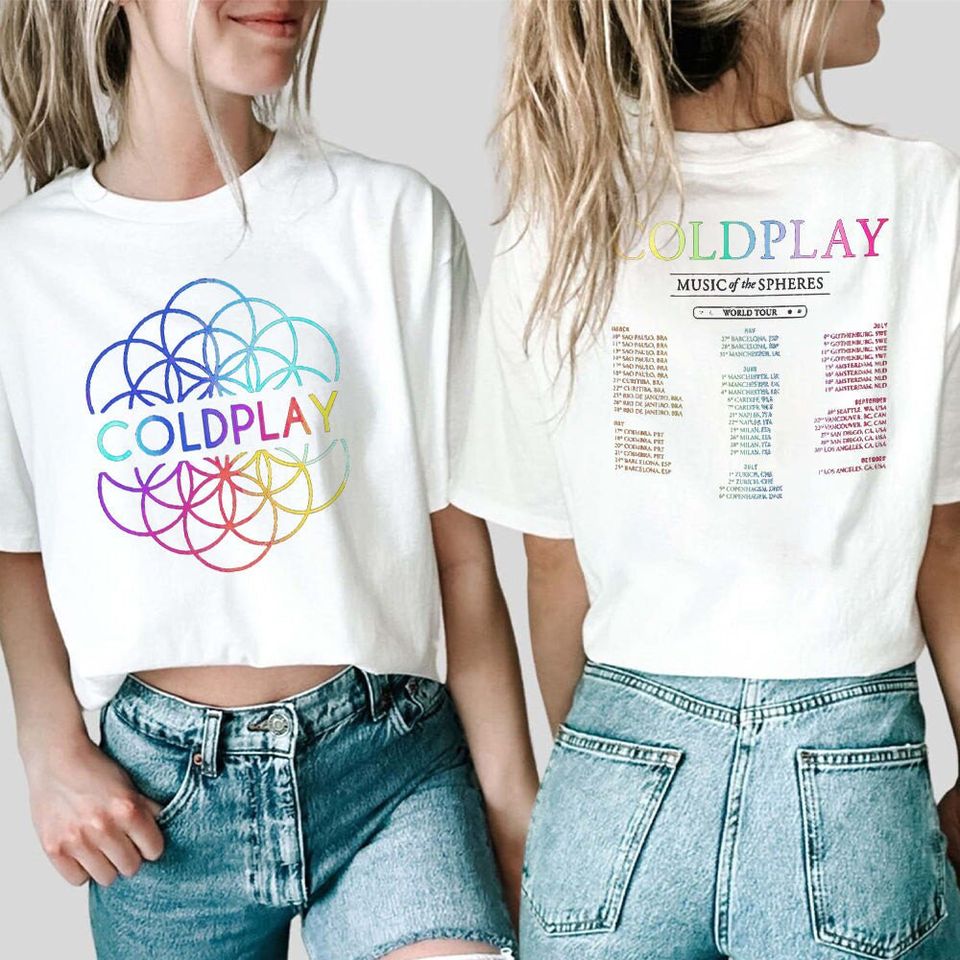 New Vintage Coldplay 2 Side T-Shirt, Music of the spheres World Tour Shirt