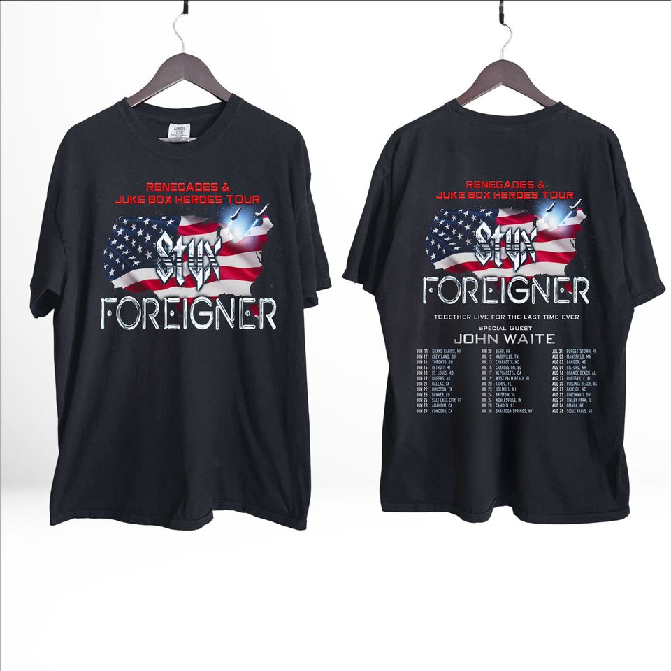 Foreigner & Styxs Tour T-Shirt 2024 Renegades and Juke Box Heroes Tour Tee S-5XL