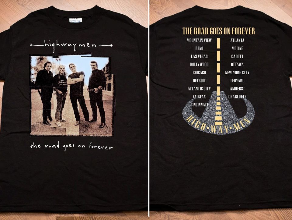 New The Highwaymen The Road Goes On Forever Tour 1995 T-Shirt, The Highwaymen T-Shirt