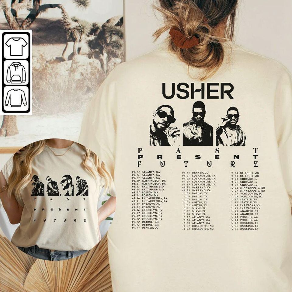Usher Tour 2 Side Shirt, Past Present Vintage Music, Usher Tour 2024 Inspired Bootleg 90s Gift