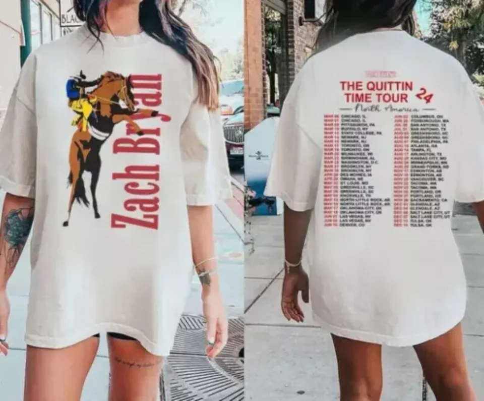 Zach Bryan The Quittin Time 2024 Tour T-Shirt, Concert Double Sided Short Sleeve Shirt, Music Lover Gift, 2024 Music Tour Merch