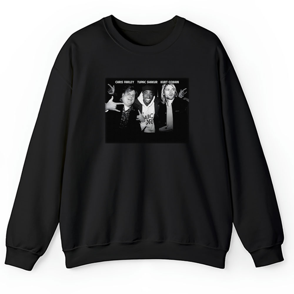New Tupac Shakur Sweater, Tupac Shakur Chris Farley Tupac Shakur And Kurt Cobain Partying Unisex Sweatshirt