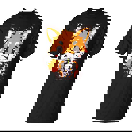 Kawaii Fox Drinking Bubble Tea Boba Anime Cute Graphic T-Shirt