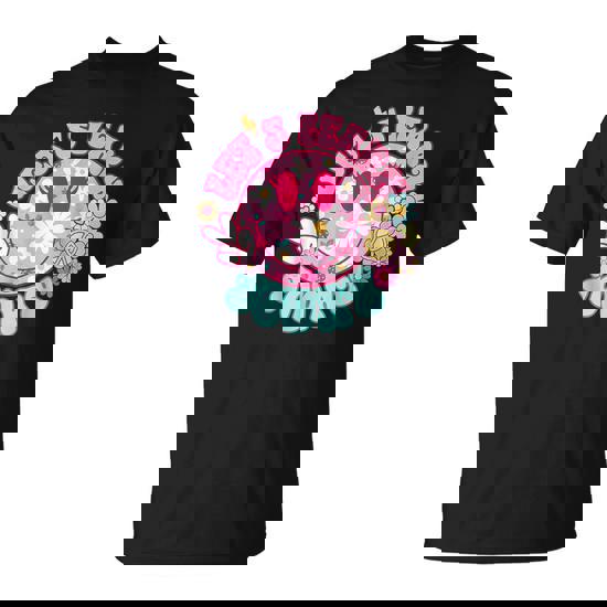 Let's Learn Today Groovy Hippie Smile Face Hot Pink Teacher T-Shirt