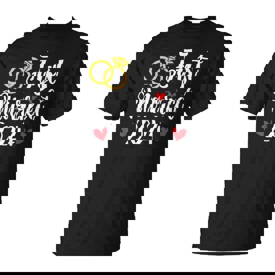 Just Married 2024 Couples Matching Wedding Valentine's Day T-Shirt