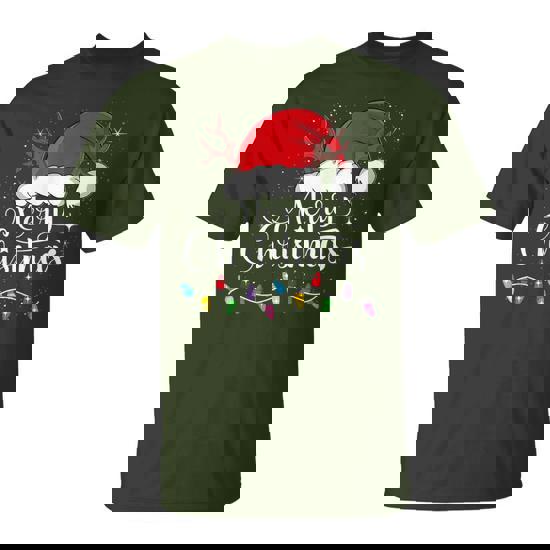 Merry Christmas Red Santa Hat Reindeer Xmas Family Women T-Shirt