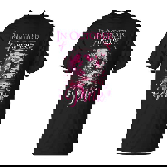 In October We Wear Pink Ribbon Witch Breast Cancer Halloween T-Shirt