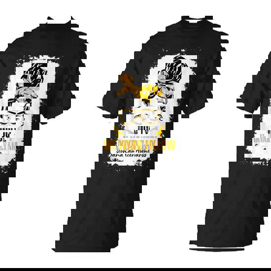 In July We Wear Yellow Sarcoma Cancer Awareness Messy Bun T-Shirt