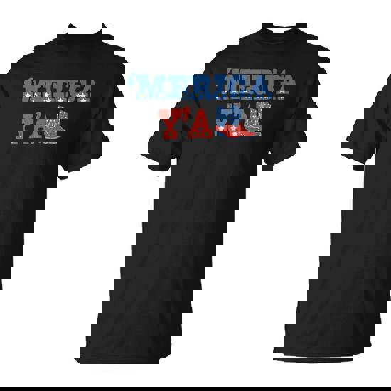 Merica Y'all Retro 4Th Of July Cowboy Cowgirl Western Howdy T-Shirt