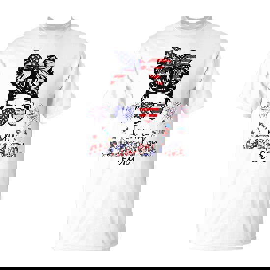 In My American Girl Era 4Th Of July Messy Bun Usa Flag T-Shirt