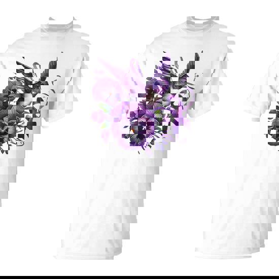 Hummingbird Holding Purple Ribbon Alzheimer Awareness Pansy T-Shirt