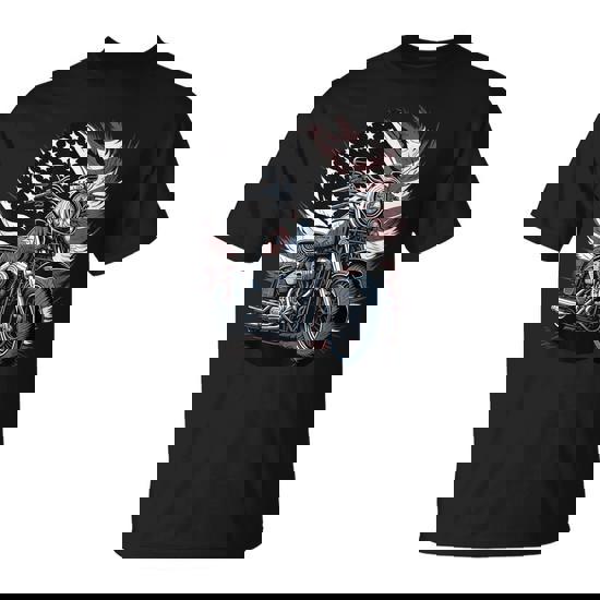 Motorcycle Vintage American Flag 4Th Of July Retro Biker T-Shirt