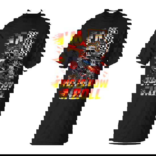 I'm 5 This Is How I Roll Monster Truck Car 5Th Birthday Boys T-Shirt