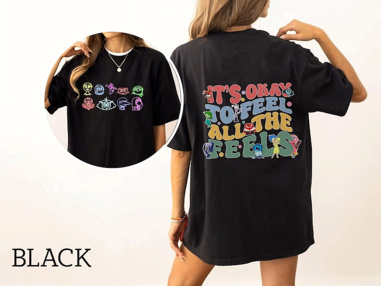 It's Okay To Feel All The Feels Emotions Inside Out Characters Shirt, Joy Disgust Fear Sadness Anger Tee, Pixar Inside Out Movie Cartoon Tee,2-SIDED SHIRT, ciEN01081-2SIDE UNISEX T-SHIRT.