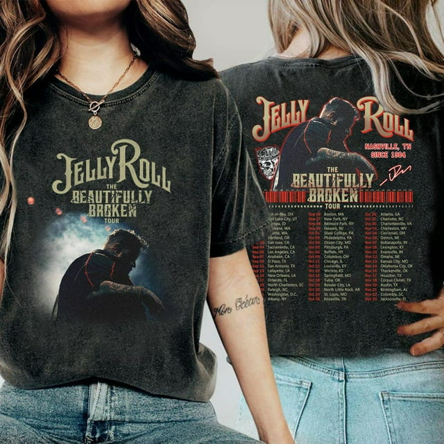 New Jelly Roll 2 Sides Music Concert Roll The Beautiful Broken Tour 2024 Country Music Concert Gift Shirt
