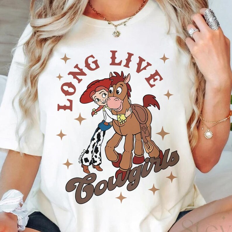 New Cute Jessie and Bullseye Long Live Cowgirls Retro T-shirt, Disney Pixar Toy Story Characters Tee,