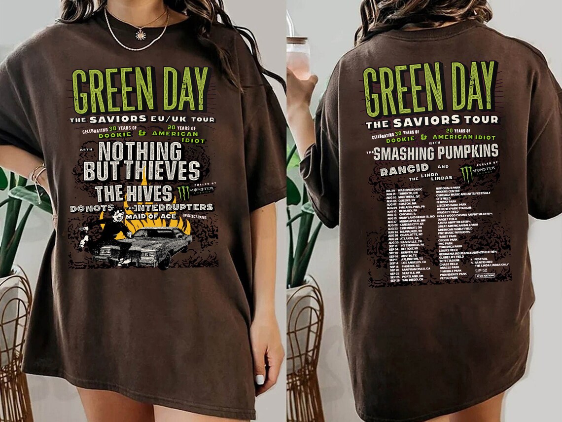 2024 Green Day The Saviors Tour Dates 2 Sidesshirt, Green Day Band 2024 Tour Shirts, Green Day 2024 Concert Shirt, Green Day Fan Gift Unisex Merch