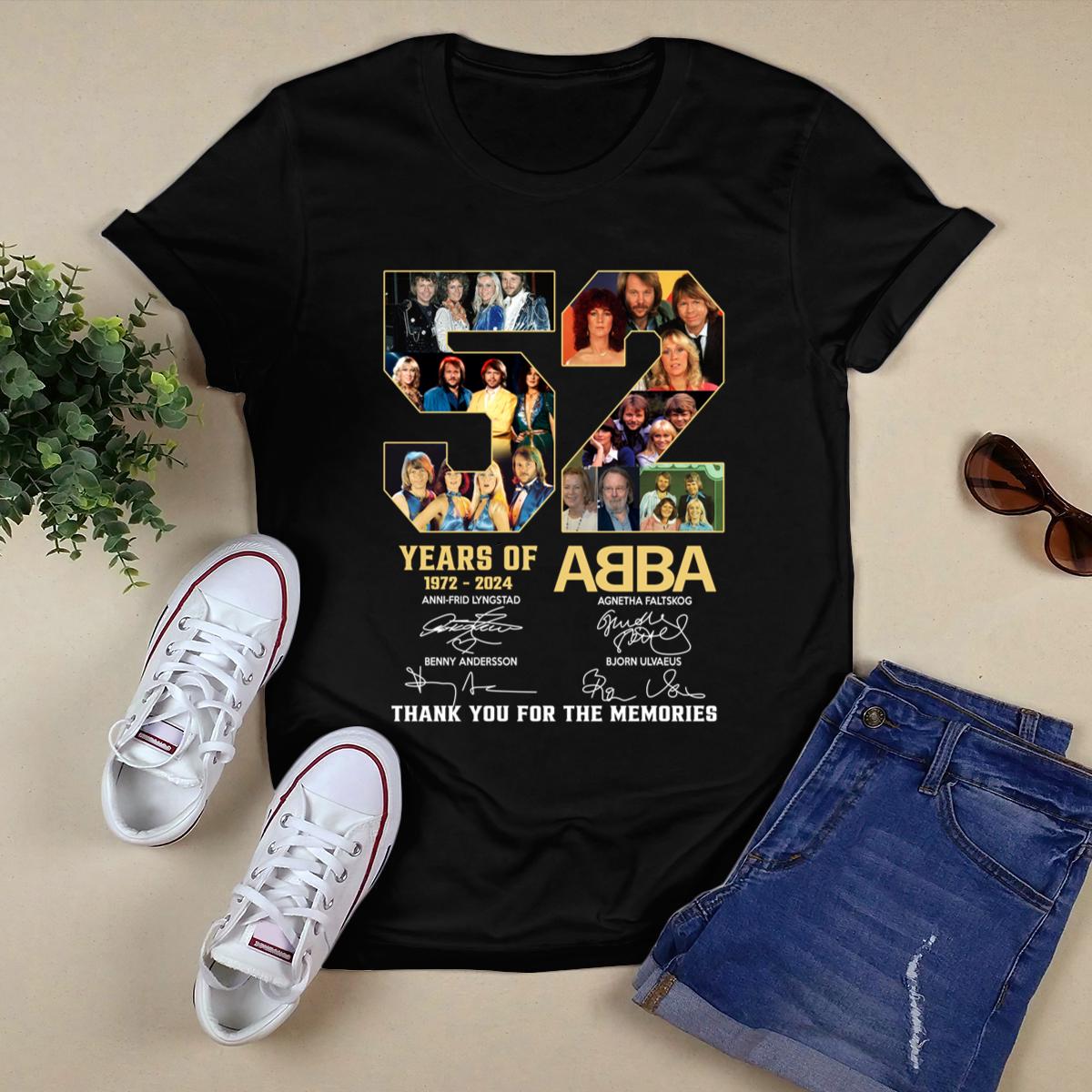 52 Years Of 1972 2024 Abba Thank You For Memories Signatures Shirt,Tour 2024 Shirt 