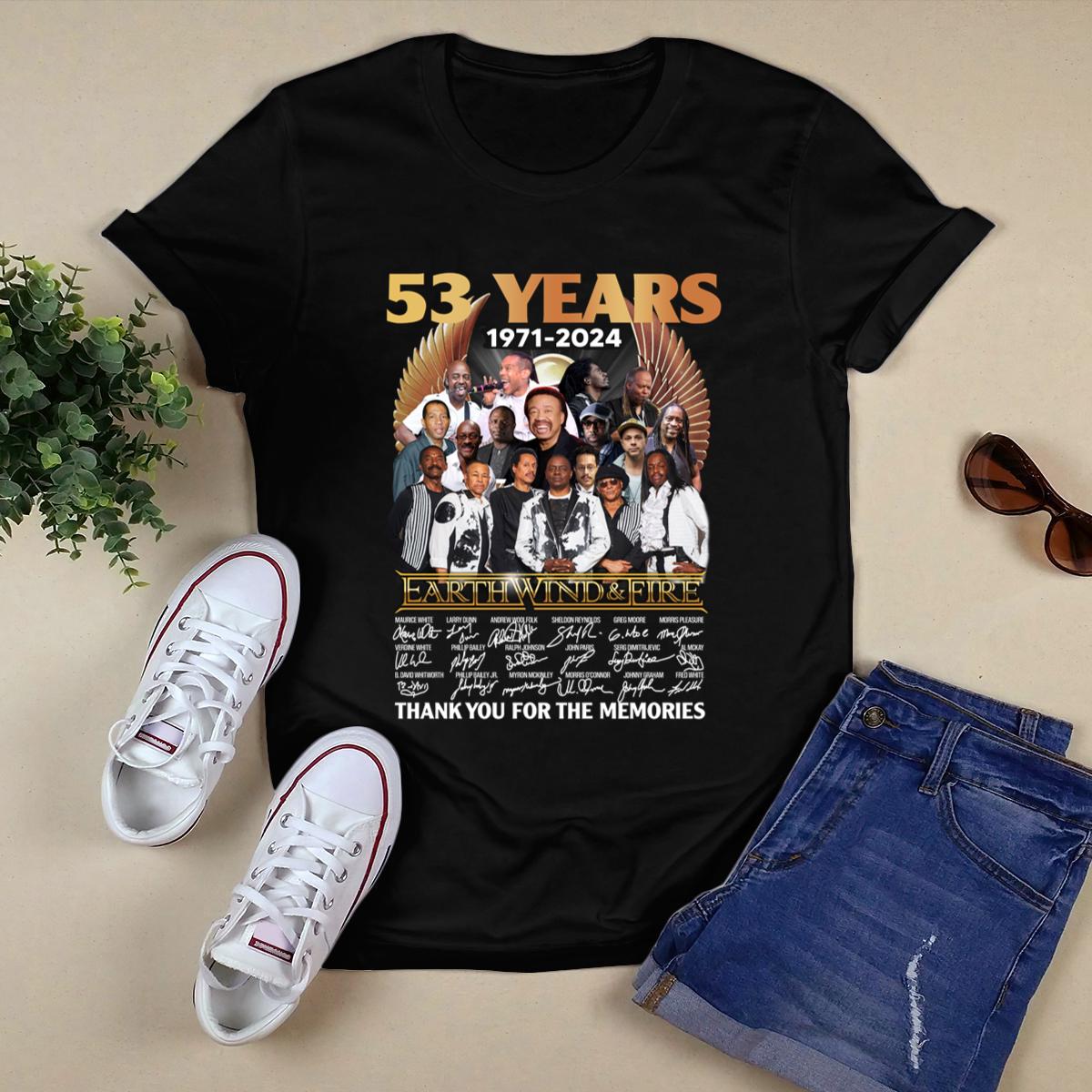 53 Years 1971 2024 Earth Wind And Fire Thank You For The Memories Signatures Shirt,Tour 2024 Shirt 