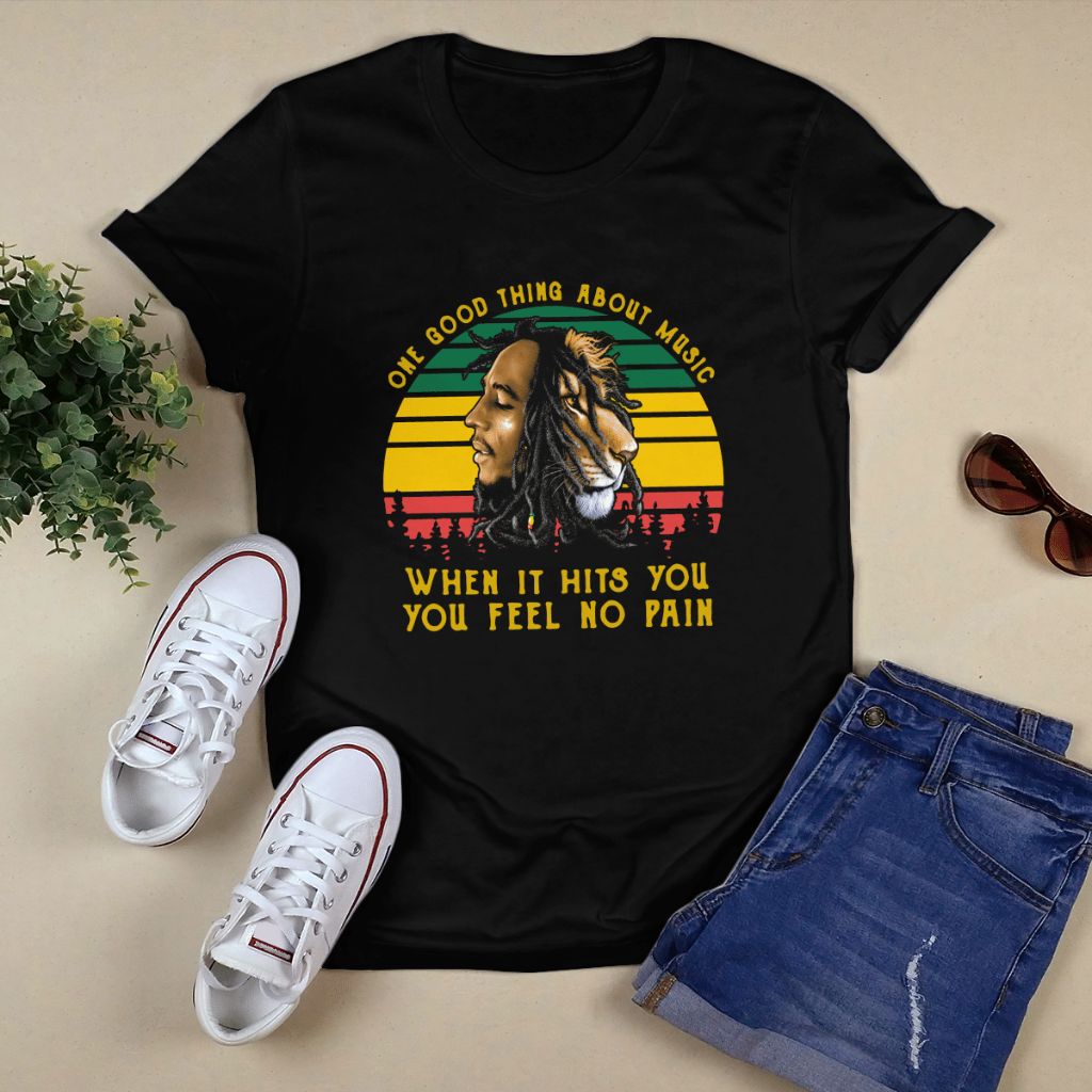 Bob Marley One Good Thing About Music When It Hits You Vintage Sunset Shirt, Premium Shirt, Music Shirt, Fan Shirt
