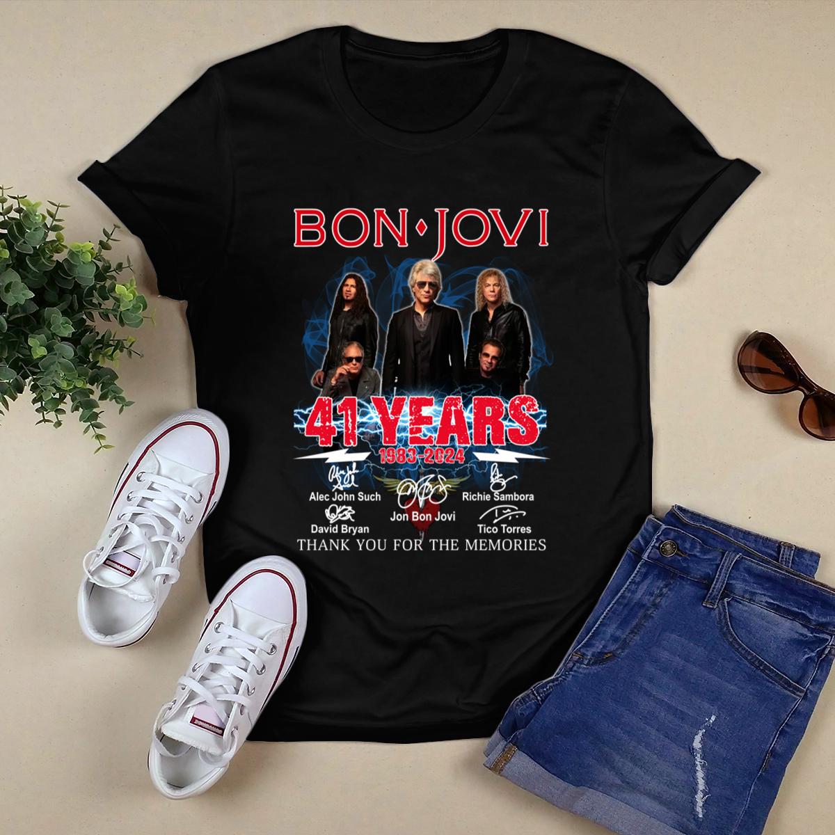 Bon Jovi 41 Years 1983 2024 Signatures Shirt, Bon Jovi Tour 2024 Shirt 