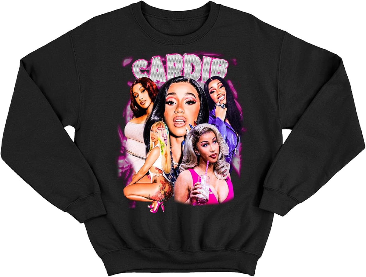 Cardi B Washed Sweatshirt,Cardi B Rapper Homage Graphic Unisex Sweatshirt