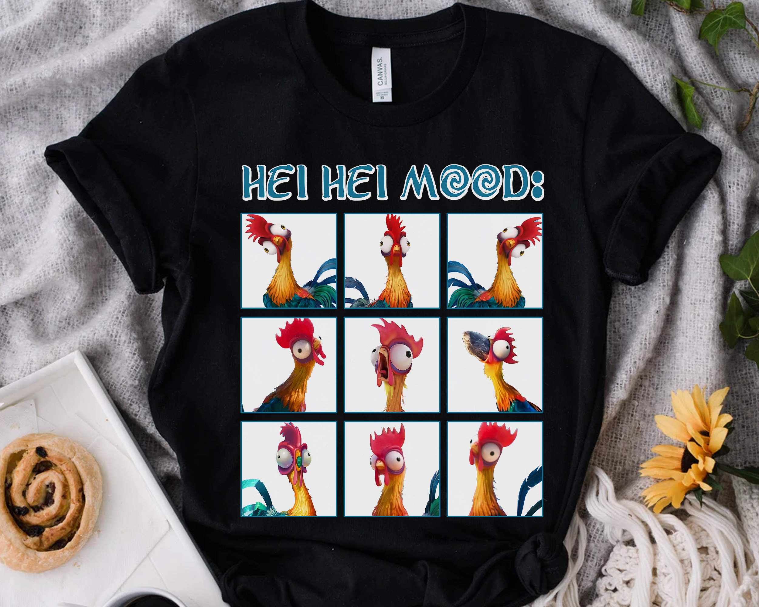 Disney Moana Hei Hei Mood Emotion Of Hei Hei Cute Face Unisex Disney Tshirt