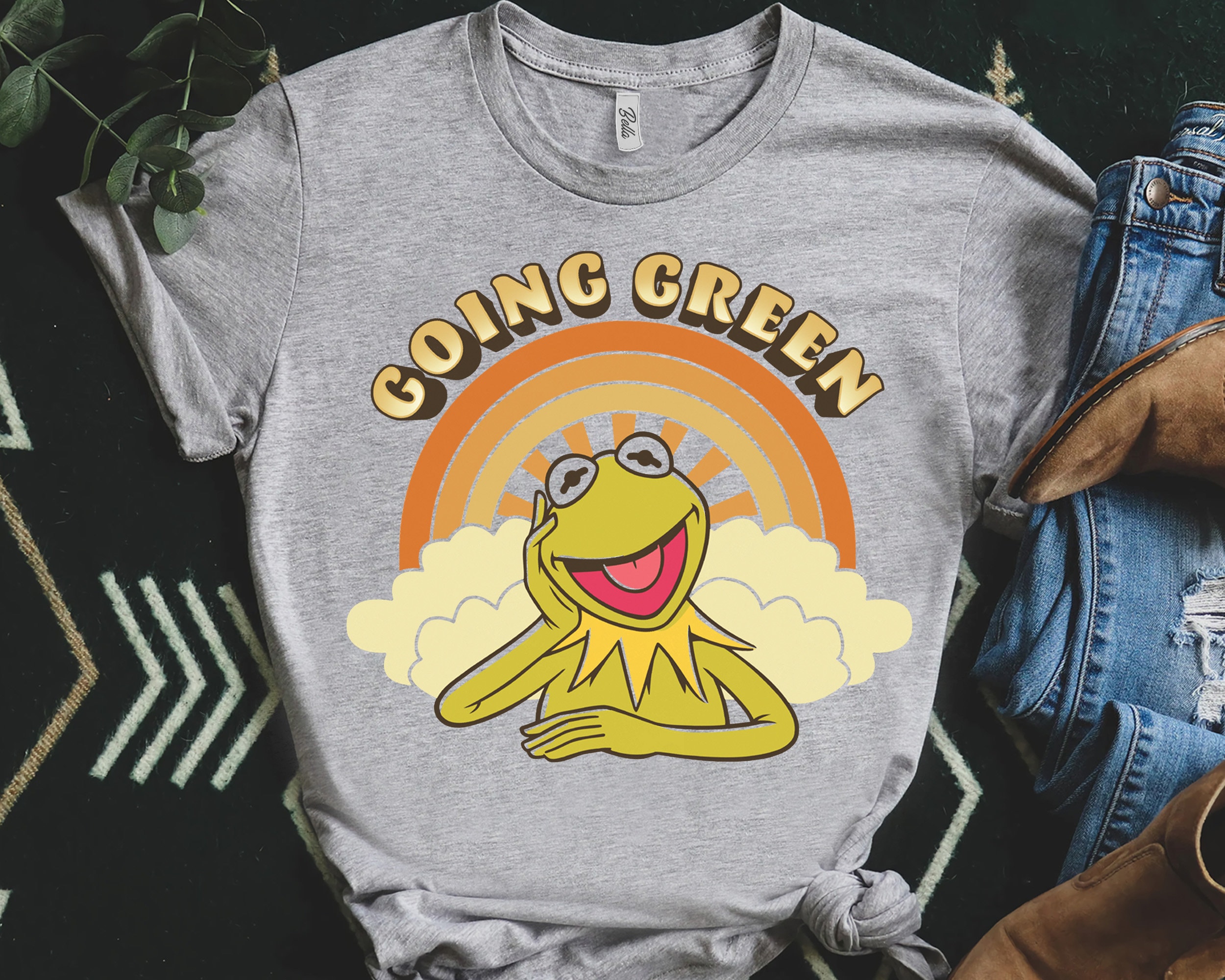 Disney The Muppets Show Kermit The Frog Going Green Sunrise Retro Shirt, Disney Tshirt