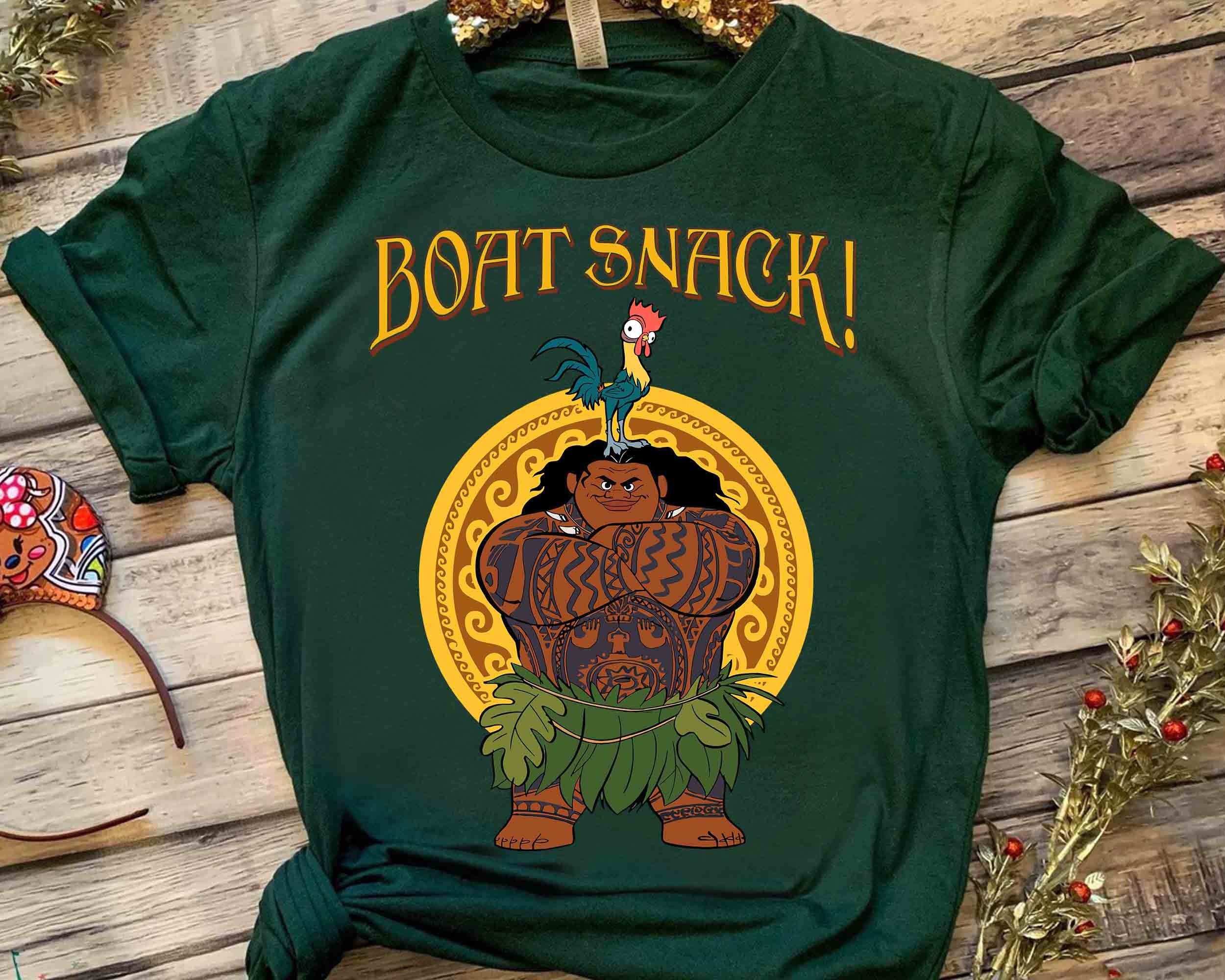 Funny Maui And Hei Hei Boat Snack Retro T-Shirts, Disney Moana Pua Pig Matching Tee