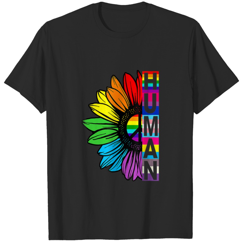 Human Sunflower Rainbow Lgbt Flag Gay Pride Proud T-Shirt