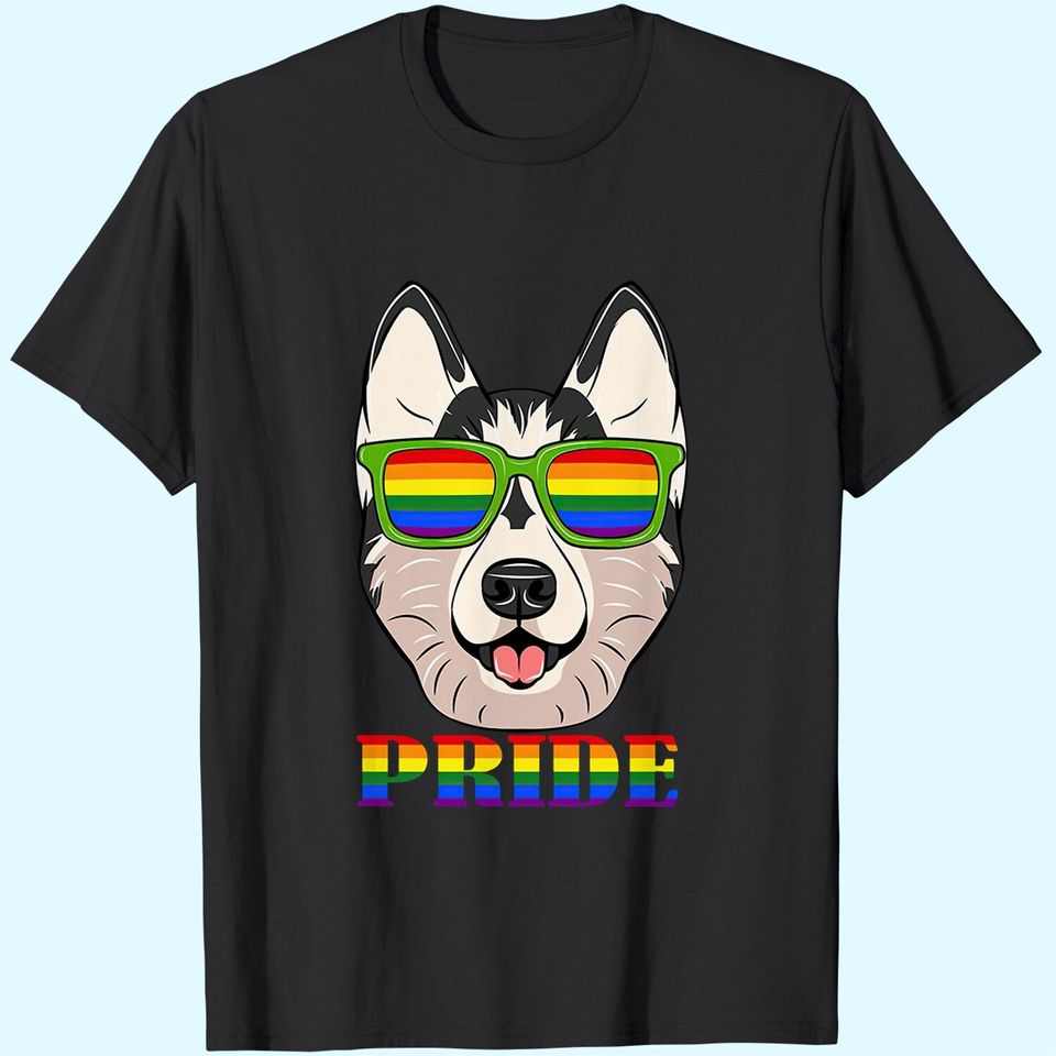 Husky Lgbt Flag Glass T-Shirt Flag Lgbt Rights Gay Pride Month Transgender Pullover (Unisex T-Shirt; Black)