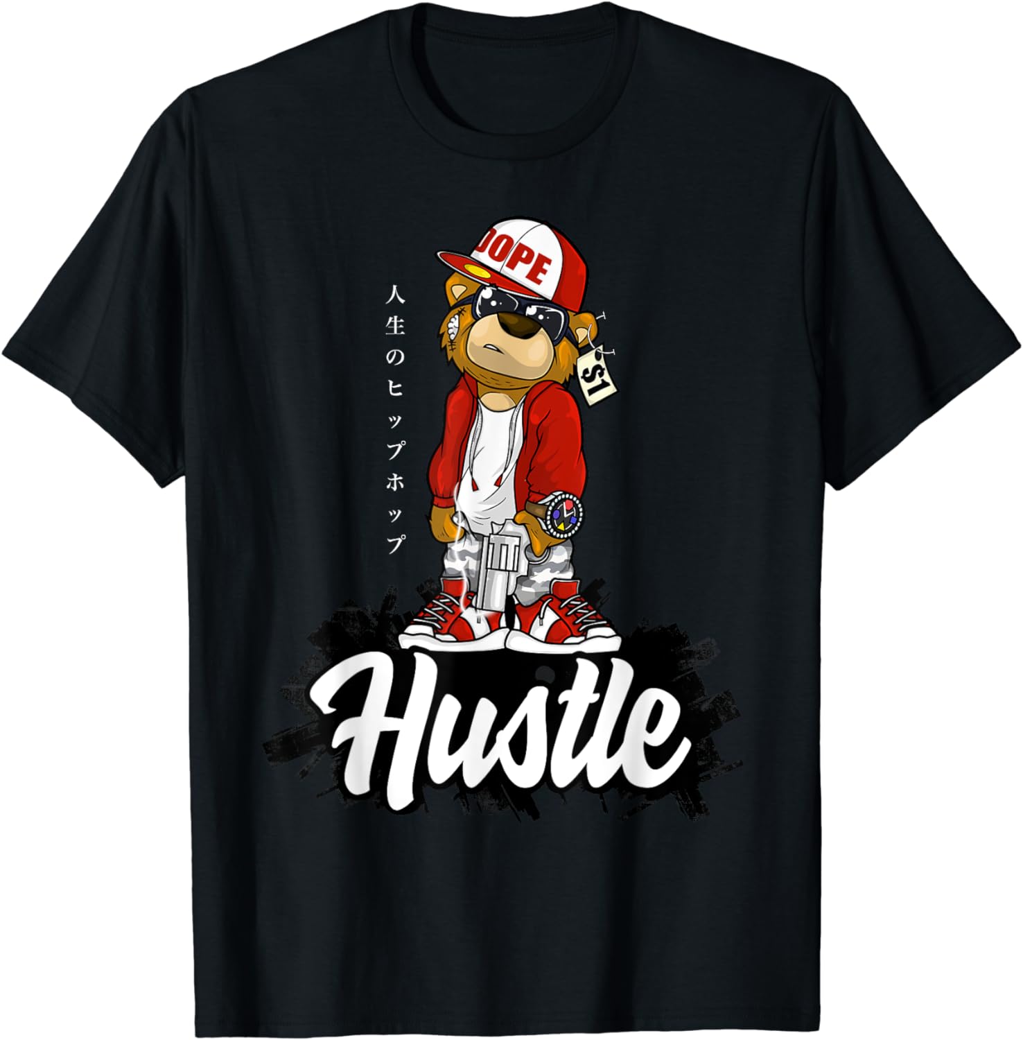 Hustle Hard Hip Hop Teddy Japanese Writing Rap Lover T-Shirt, Fan Shirt, Classic Style Shirt