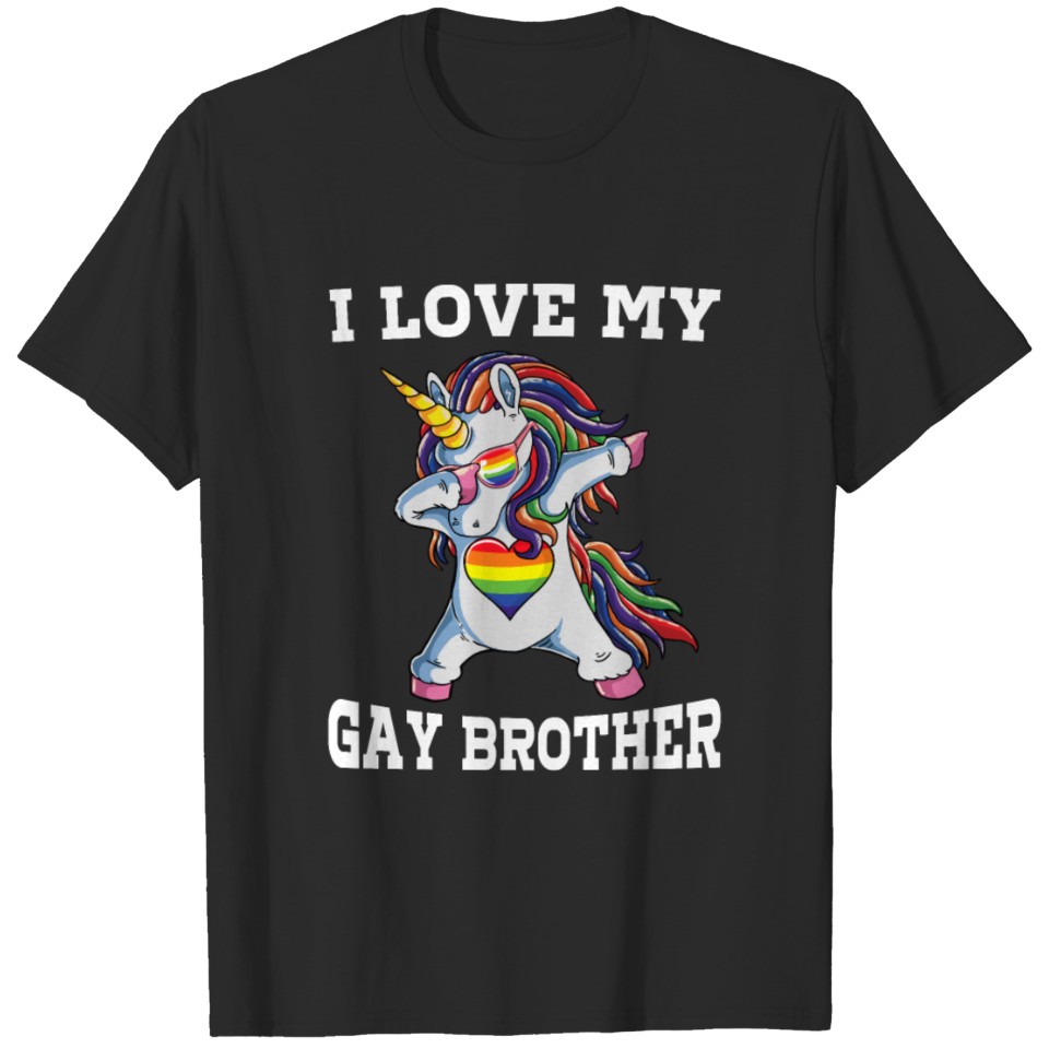 I Love My Gay Brother Cute Lgbt Gay Ally Unicorn T-Shirt