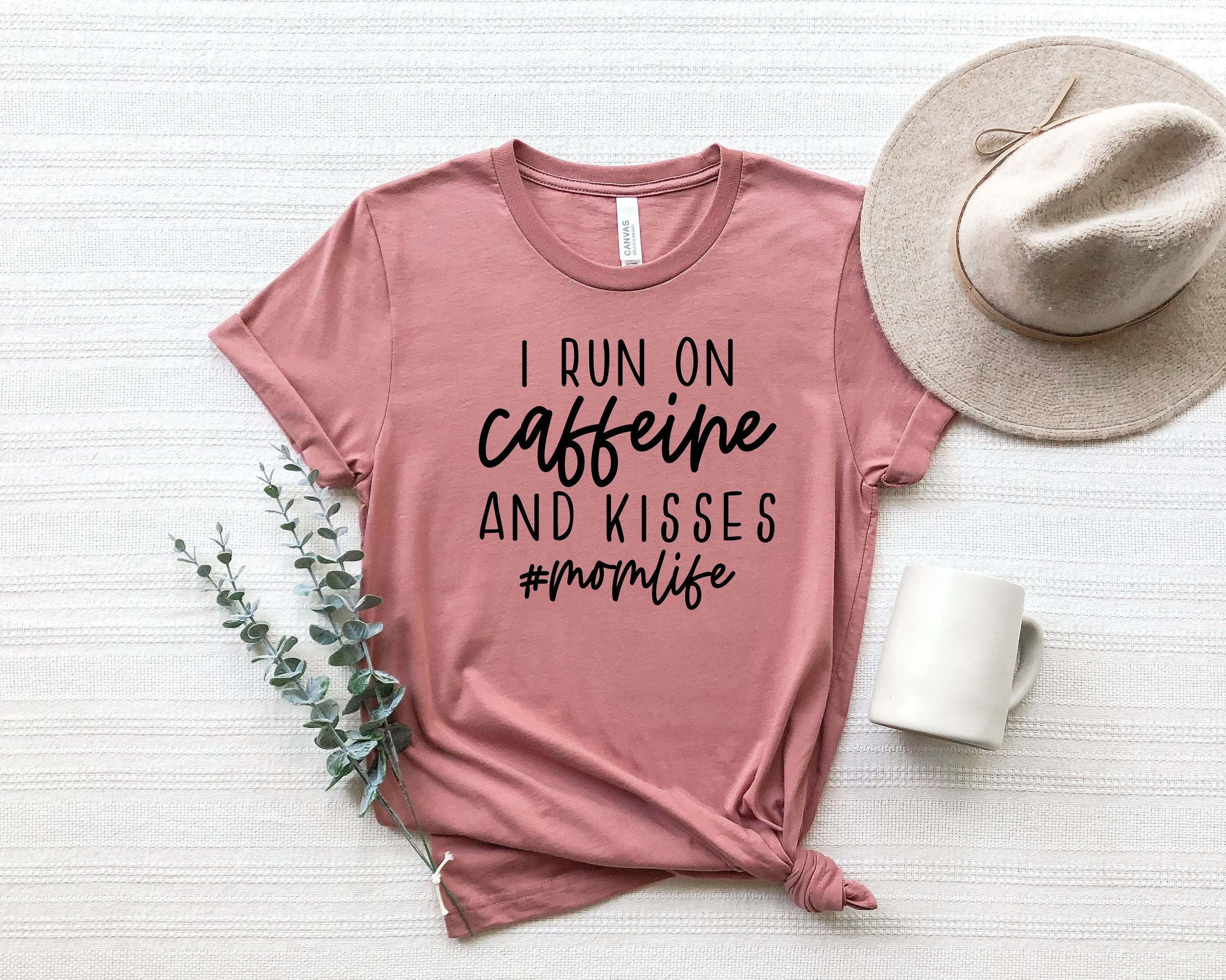 I Run On Caffeine And Kisses T-Shirt, Mom Shirt, Mama T- Shirt, Premium Shirt
